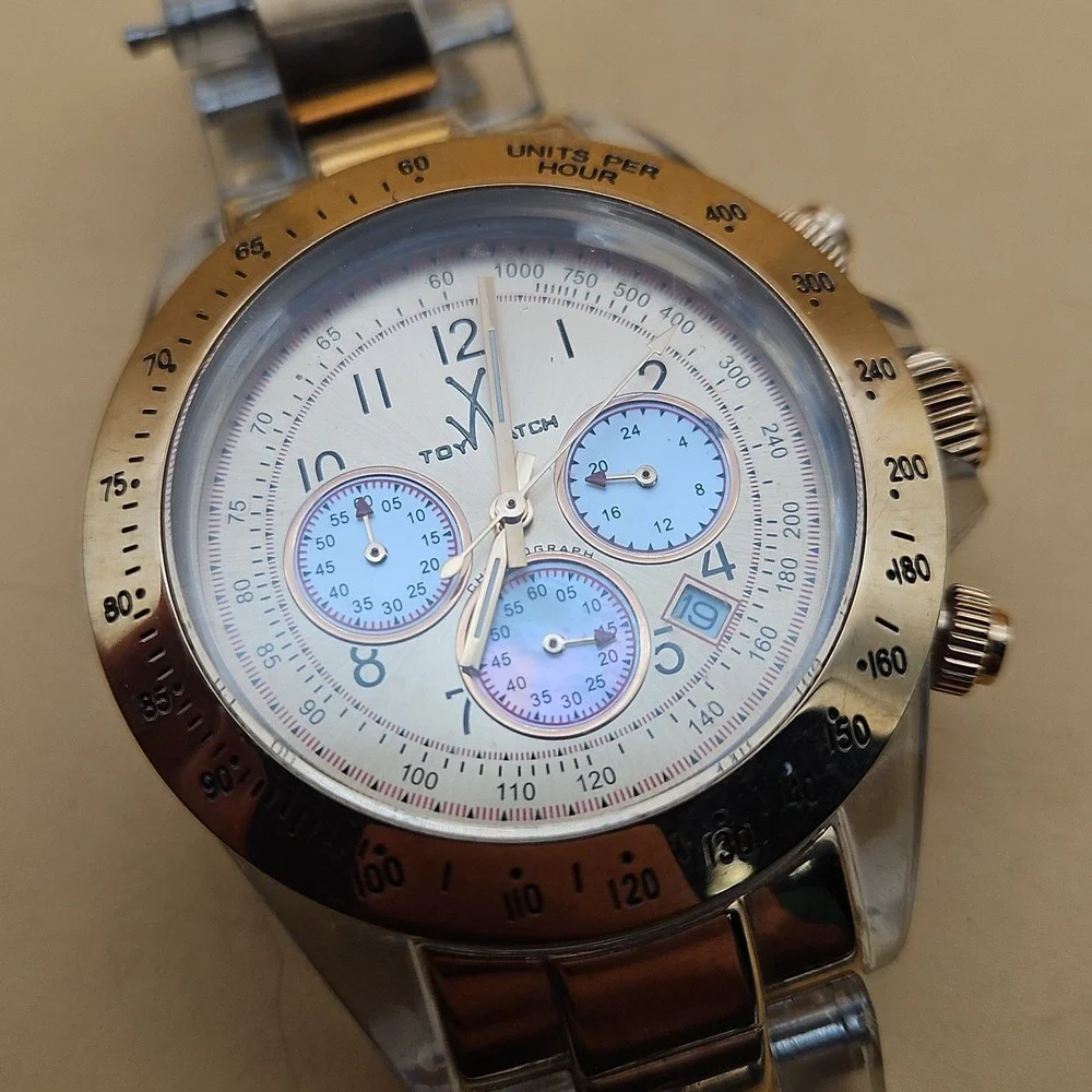 ToyWatch Rose Gold Tone Tachymeter Clear Acrylic Chronograph Watch 46MM